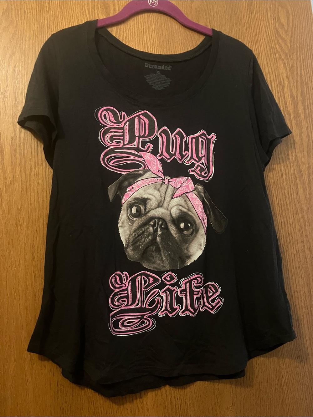 Jcpenneys Stranded Black Tee with Pink Pug Graphic woman’s Large Juniors XL